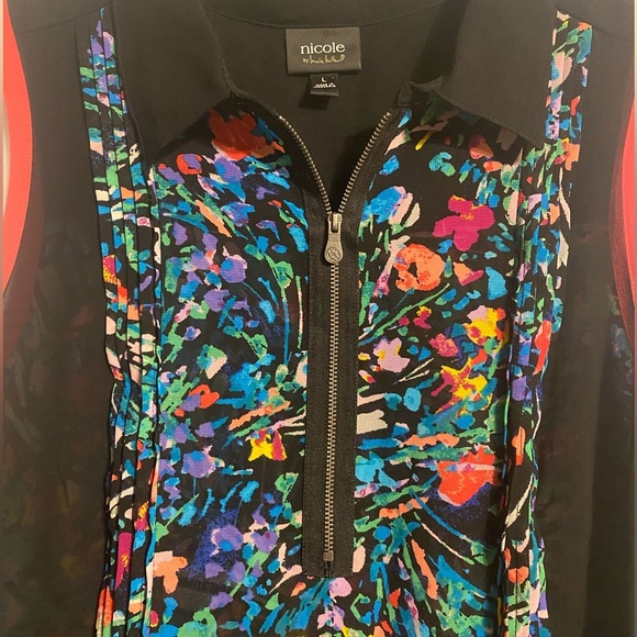 Whimsygoth Artsy Floral Grannycore L Blouse Sleeveless Half Zip Multicolor Relax - Picture 4 of 8